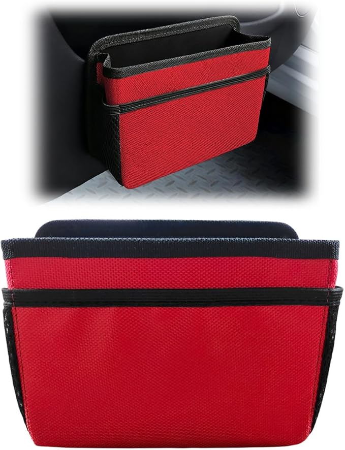 Car Trash Can, Mini Waterproof Hanging Auto Foldable Garbage Organizer Holder, Multi-Pocket Foldable Vehicle Interior Storage Bag Container Accessories for Cars, SUVs, Trucks (Red)