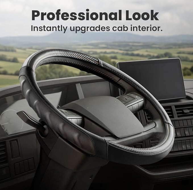 Vyonix 18 Inch Semi Truck Steering Wheel Cover – Premium Leather Grip for Big Rigs & Long-Haul Drivers – Anti-Slip, Breathable Comfort – Durable semi Truck Accessories for Drivers – Black