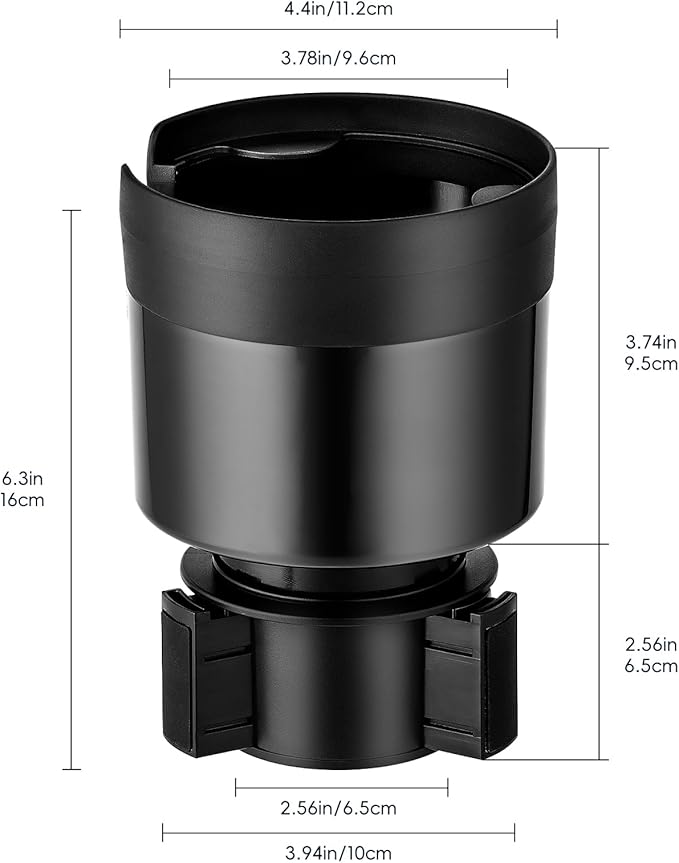 Car Cup Holder Expander with Adjustable Base, Cup Holder Insert for Car Compatible with Most 32/40 Oz Water Bottles 12 oz/24 oz Coffee Mugs Tumblers 3.4 to 3.78 in Diameter, 1 Pack Black
