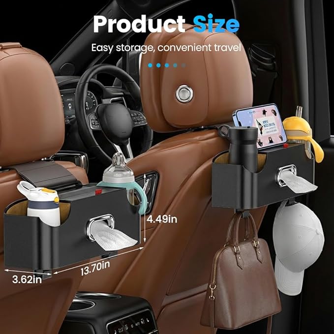 Car Backseat Organizer 3-in-1 Multifunctional Car Back Seat Storage Box with Drink Cup Holder Tissue Box Trash Bin & Hooks, Back Seat Car Organizer for Hold Phones,Drinks, and Handbags (Red)