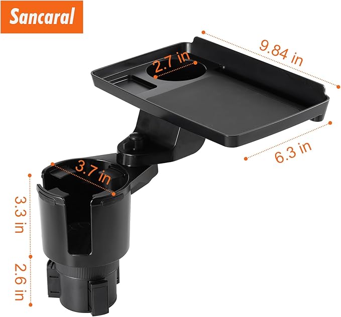 Car Large Cup Holder Expander, 4-in-1 Cupholder Extender with Swivel and Detachable Snack Food Tray Table for Eating, Travel Essentials for Road Trips for Driver. Model E