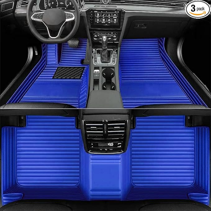 Custom Car Floor Mats Fit 96% Car Model Luxury Leather Waterproof Anti-Skid Full Coverage Liner Front Rear Mat/Set (Blue-3D)