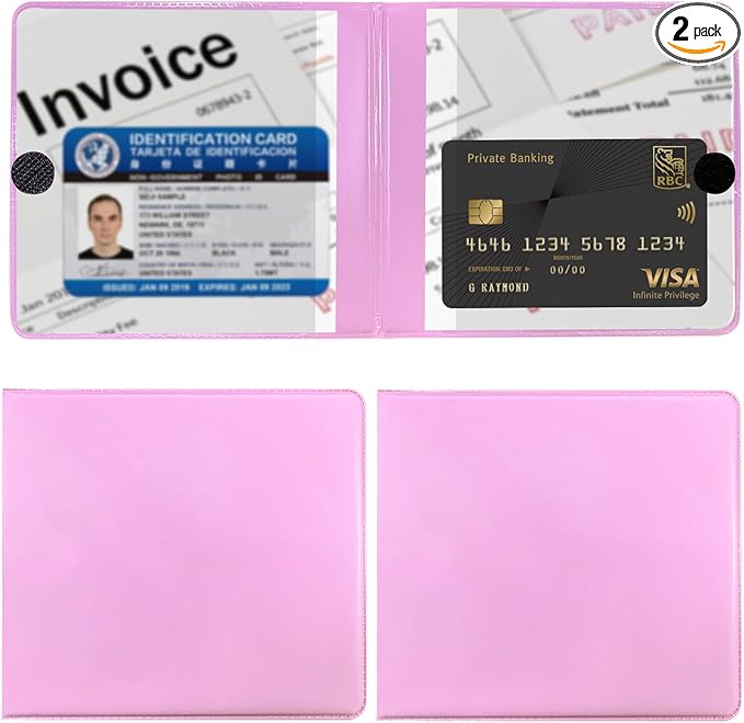 Ziciner 2PCS Car Registration and Insurance Holder, 5.2"× 4.7" Premium Auto Glove Box Organizer with Closure, Essential Vehicle Document Holder for Card, Driver License (Pink)
