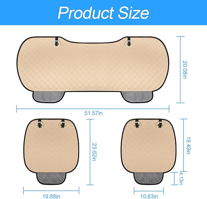 3PCS Set Car Seat Cushion for Front and Back Seat, 3D Soft Linen Breathable Auto Seat Cover, Comfort Non-Slip Rubber Bottom, Car Accessories (Beige/3PCS)