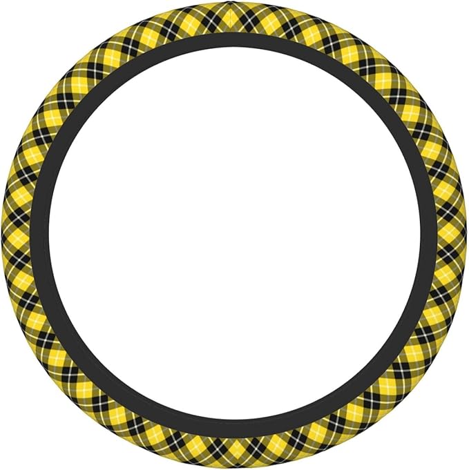 Thickened Elastic Steering Wheel Cover, Barclay Clan Tartan Yellow and Black Plaid Ultra, Soft, Breathable, Fit for Cars, SUVs, Trucks, Stylish Comfortable Grip