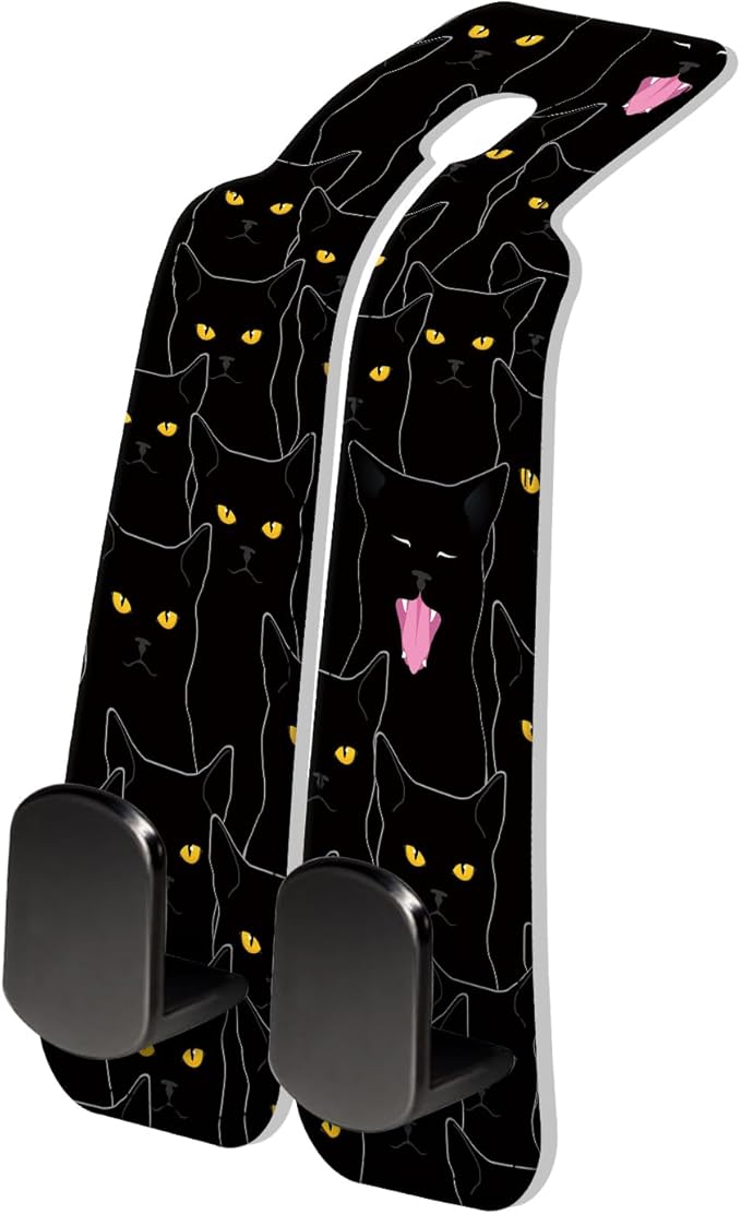 AXRQLSU PU Leather Car Seat Hook, Storage Headrest Hanger, Cute Car Backseat Organizer, Car Hooks for Purses and Bags Black Cats