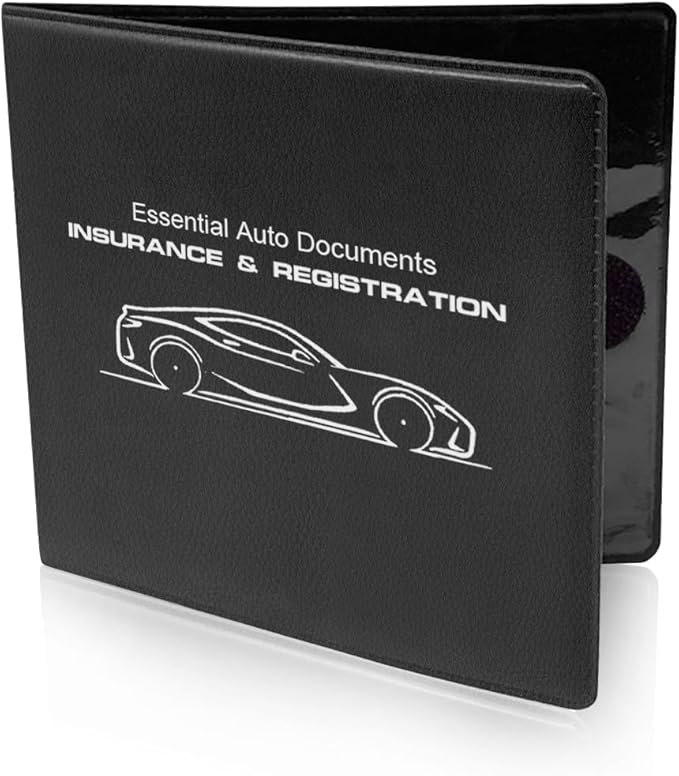 Car Registration and Insurance Holder, 2 Pack Auto Glove Box Organizer with Magnetic Shut, Automotive Essential for Driver License and Cards, Universal for SUV Truck Motorcycle (Black)