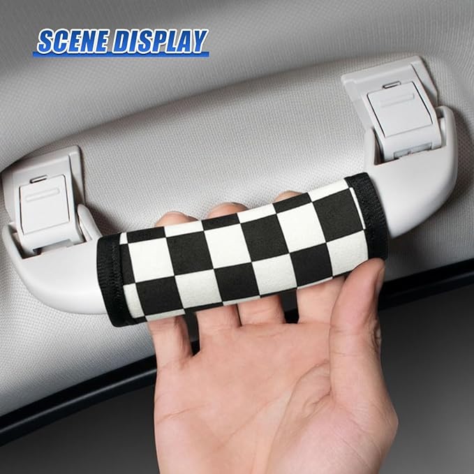 Car Inside Door Handle Protector, Soft Plush Car Inner Front Rear Door Pull Handle Cover, Universal Anti-Scratch Vehicle Interior Grip Gloves Decoration Accessories for Women Men (BL&WH-4PCS)