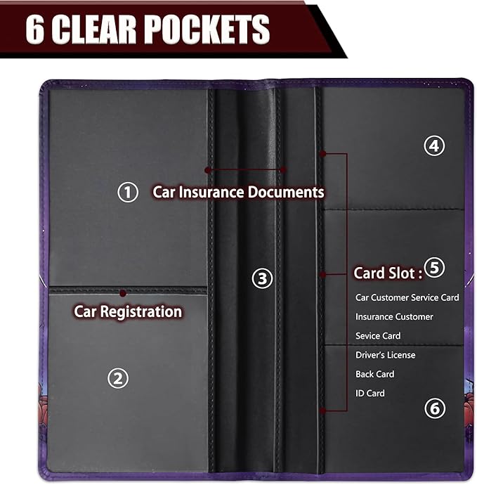 Car Registration Holder, PU Leather Vehicle Glove Box Organizer for Driver License, Document, Car Insurance Holder with Magnetic Shut, Auto Paperwork Wallet Case Accessories, Cute Ghost + Witch Hat