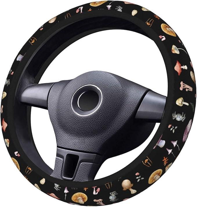 Retro Mushrooms Steering Wheel Cover for Women Men Girls, Car Accessories Decor Thickened Anti-Slip Auto Steering Wheel Covers Protector Universal Fit 15 Inch for Cars, Truck, SUV