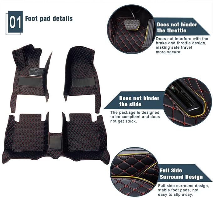 Custom Car Floor Mats Custom Logo/Pattern for SUV Van Truck Sedan Coupe Car Mats Full Surrouded Floor Mat All Weather Waterproof and Anti-Slip Protection Car Floor Liners(Black red)