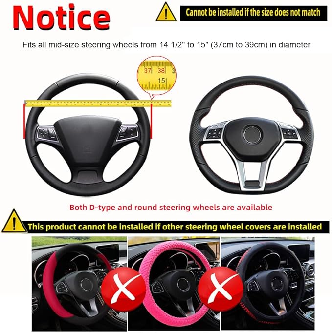 Hiflyer Steering Wheel Cover - Universal 14.5-15 Inch, Soft Microfiber, Women & Men, Grey
