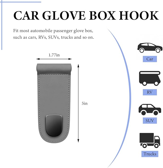 Car Co-Pilot Glovebox Hooks, Anti-Scratch Leather Hanger Auto Glove Box Front Seat Hook, Universal Vehicle Glove Box Organizer Hanger for Hanging Handbag Purse Umbrella (Gray, Single Hook)