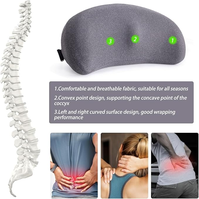 Car Lumbar Support Pillow, Ergonomic Memory Foam Vehicle Seat Back Support Pillow for Sciatica Pain Relief, Comfortable Automotive Seat Cushion Pad, Universal for SUV RV Truck (Gray)