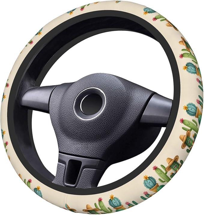 Funny Cactus Neoprene Steering Wheel Covers Women Men Car Accessories, Universal 15 Inch Fit Auto, Suvs, Truck
