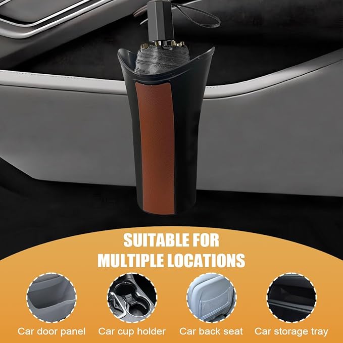 Car Umbrella Storage Bucket, Waterproof & Leakproof Auto Front Back Seat Door Umbrella Storage Hanging Holder, Portable Vehicle Center Console Armrest Trash Can for Home, Office(Brown)