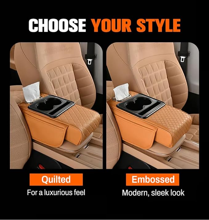 Multifunctional PU Leather Car Armrest Box Mat Organizer with Cup Holders, Universal 5-in-1 Car Armrest Storage Box Mat with Central Elbow for Most Cars (Red)