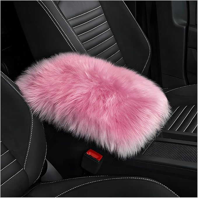 Car Center Console Cover Pad, Fluffy Middle Console Pad Armrest Seat Box Cover, Universal Furry Arm Rest Decoration Protector for Car Truck SUV, Interior Car Accessories (Pink)