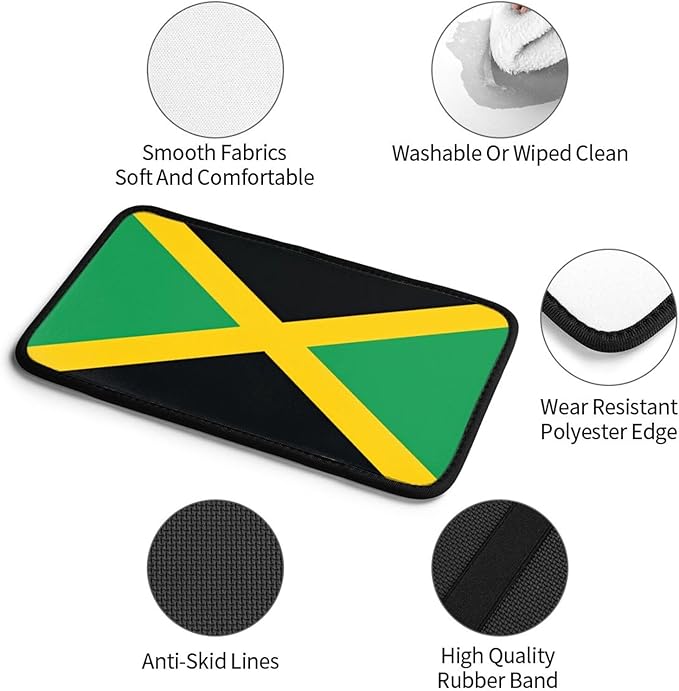 Jamaican Flag Car Center Console Cover, Universal Waterproof Armrest Pad, Soft Comfort Cushion & Scratch-Resistant Protector for Cars, SUVs and Trucks