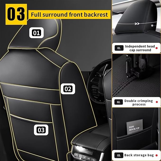 YORKNEIC Fit for kia Sportage Seat Covers 5 Seats 2009-2024 2025 - Leather Car Seat Covers Full Set (2 Row 5 Seats, Black)