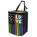 Colorful LGBT Flag Hanging Car Trash Bin for Vehicle SUV Truck，Leak Proof Vehicle Garbage Can with Lid，Washable and Adjustable Strap Trash Can for Back Seat/Console Armrest