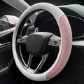LKWLIKEI Nappa Leather Steering Wheel Cover,Elegant Diamond Checkered Design, Non-Slip wear-Resistant, Enhance Driving Comfort, Suitable for Steering Wheel Diameter 14 1/2‘-15’ Models.White and Pink