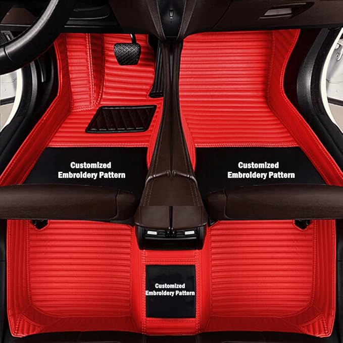 Custom Fit Car Floor Mats for Most Cars, SUVs, Trucks - Waterproof PU Leather All-Weather Floor Liners - Durable Anti-Slip Interior Car Accessories to Protect Vehicle Floors (Red Strip)