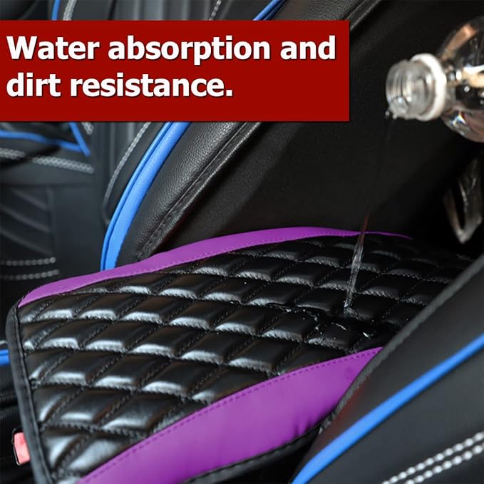 Moly Magnolia Car Center Console Cushion Pad, Universal Leather Waterproof Armrest Seat Box Cover Protector,Comfortable Car Decor Accessories Fit for Most Cars, Vehicles, SUVs (Purple)