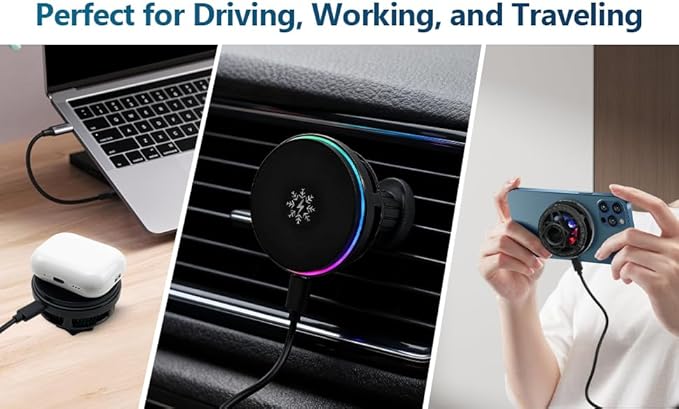 S32 15W Wireless Magnetic Detachable Car - MagSafe Compatible, 3-Second Peltier Cooling, Fast Charging for iPhone 17/16/15 Pro Max, Galaxy S25 (Black)
