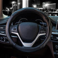 Valleycomfy Leather Steering Wheel Covers Universal 15 inch -Breathable, Anti Slip & Odor Free (Black with White Lines,M(14" 1/2-15" 1/4))