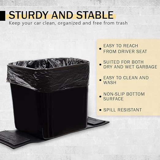 HAUSSIMPLE Car Trash Can – Leakproof 1.4 Gallon Compact Garbage Bin with Stability Flap & Anti-Slip Base | Portable Trash Holder for Cars, Trucks, SUVs, Minivans – Includes Trash Bags (Black, Large)