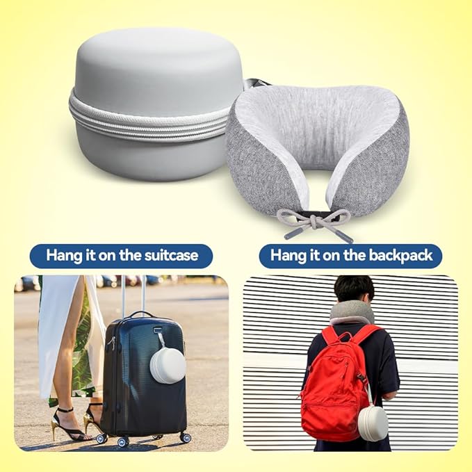 Letumalos Memory Foam Neck Pillow for Travel Adjustable Airplane Pillow 100 Percent Memory Foam Ergonomic Support for Sleeping on Flights Cars Office Home Use for Adults Men Women