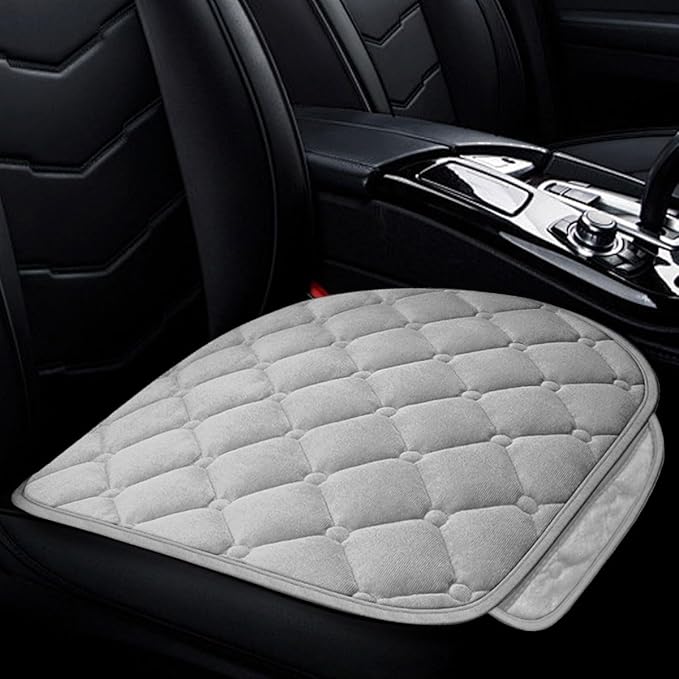 Car Seat Cushion, Soft Plush Vehicle Driver Seat Pad with Storage Pocket, Non-Slip Rubber Bottom, Universal Seat Protector Cover for Truck, Car, SUV, Home, Office, Chair (Grey)