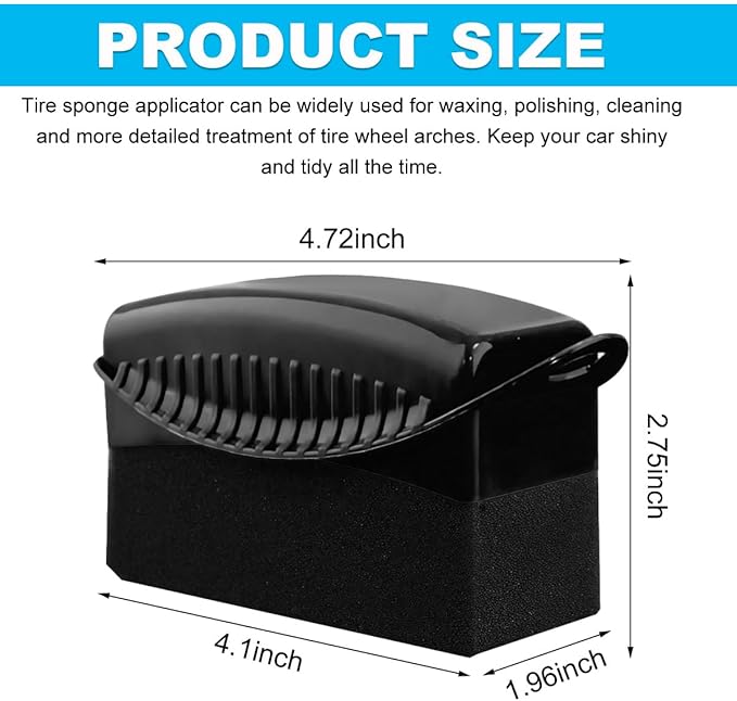 2 PCS Tire Shine Applicator, Flat Dressing Waxing Sponge Pads With Lid Cover, Reusable Polishing Cleaning Foam Applicators With Rectangular Box, Car Accessories (Black)