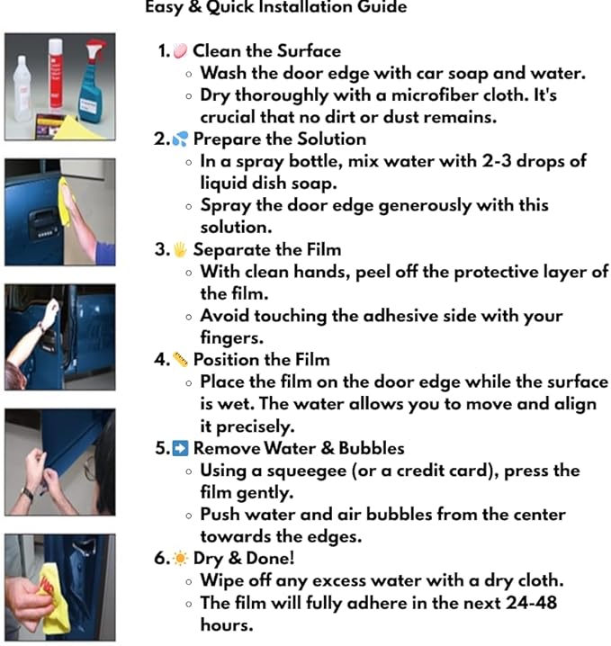 Door Edge Paint Protection Film, Car Door Handle Cup, Scotch Guard, Mini Knife, Squeege Cloth PPF Precut, Universal Fit, Protector, Upromax SelfHealing Scratch (Door Edge/Clear/4-Doors)