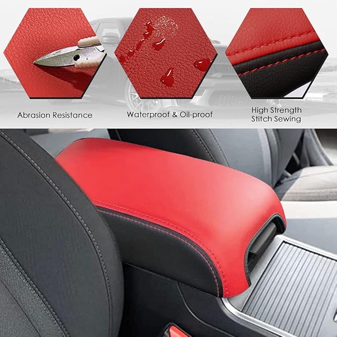 sportuli Center Console Cover Anti-Scratch Leather Armrest Pad Replace for 2019 2020 2021 2022 2023 2024 2025 Dodge RAM 1500 2500 3500, for All Makes & Models with Bucket Seats (Red)