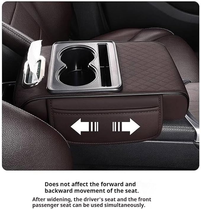 Leather car armrest Organizer with Cup Holders, Storage Pockets & Anti-Slip pad. Universal fit, Easy Install. (Beige)