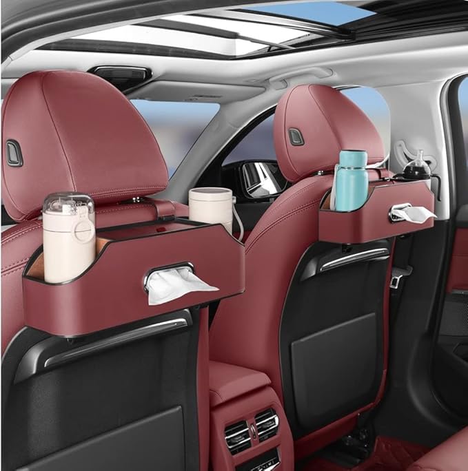 HAOTULE New car headrest Rear seat Multifunctional Storage Box, partition Design, with Cup Holder, Tissue Box, headrest Hook, Suitable for Children and Adults, car Travel Accessories（Red）