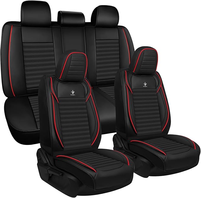 ARTIBY Seat Covers Full Set Custom Fit for Mitsubishi Outlander 2004-2025, Standard Waterproof Car Seat Cover, Breathable and Comfortable Leather Cushion Cover, Auto Interior Accessories (Black Red)