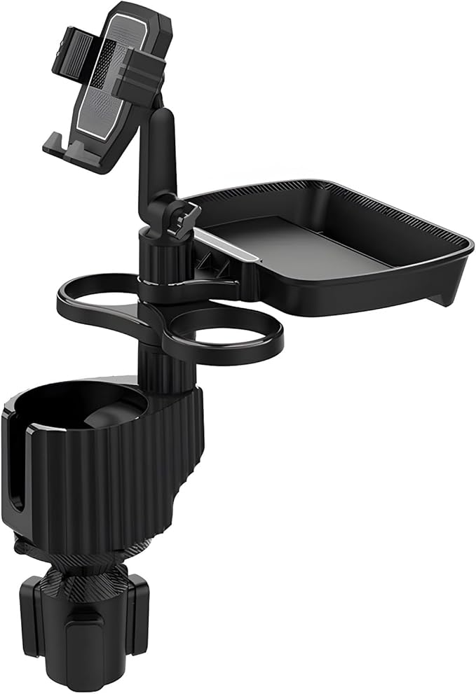6-in-1 Car Cup Holder Expander with Tray & Phone Mount, Car Food Tray with 360° Rotation Adjustable Base, Car Cup Holder, Ideal for Drinks, Snacks, Foods