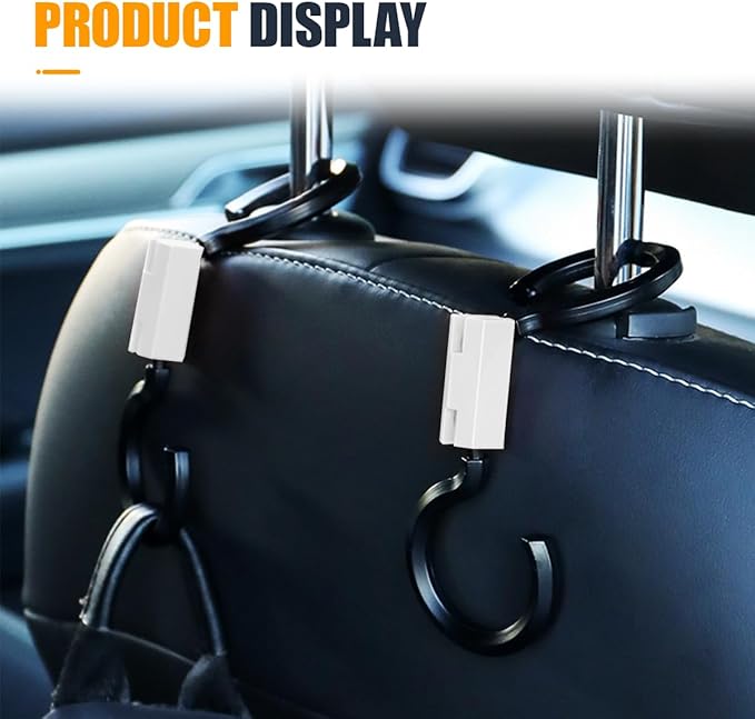 YoRise 2PCS S-Style Car Back Seat Headrest Hook, 360° Rotation Auto Seat Storage Hanger, Universal Vehicle Interior Organizer Accessories for Purse, Handbag, Coat, Umbrella, Grocery Bag (White)