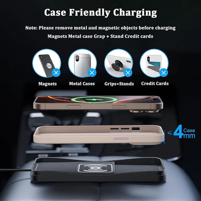 Car Wireless Charger Pad for Ford Edge 2007-2024, Type-C/USB 20W Fast Wireless Car Charger Pad Non-Slip Cordless Charging Mat,A-30cm Cable Type-C Plug
