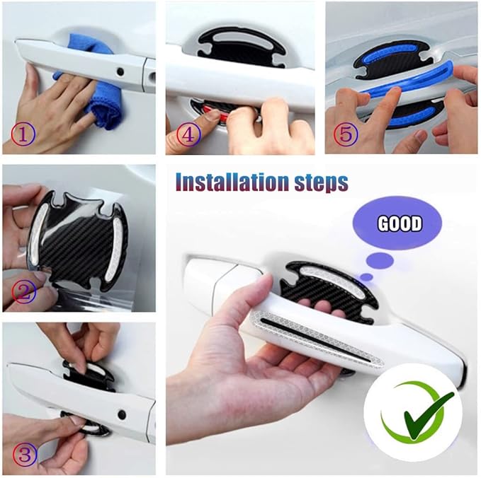 8pcs Universal 3D Carbon Fiber Texture car Door Handle Door Bowl Paint Scratch Protector Protective Cover Protective Film car Outdoor Safety Decoration Reflective Strip(Diamond White)