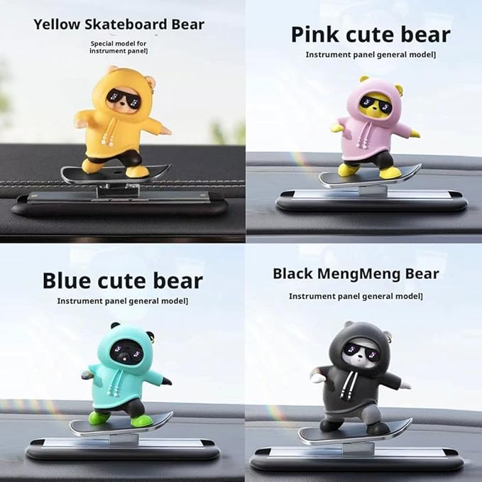 Slidable Skateboard Bear Car Dashboard Ornaments,Funny Mini Skateboard Bear Auto Center Console Ornaments Universal Car Interior Accessories Gifts for Women Men