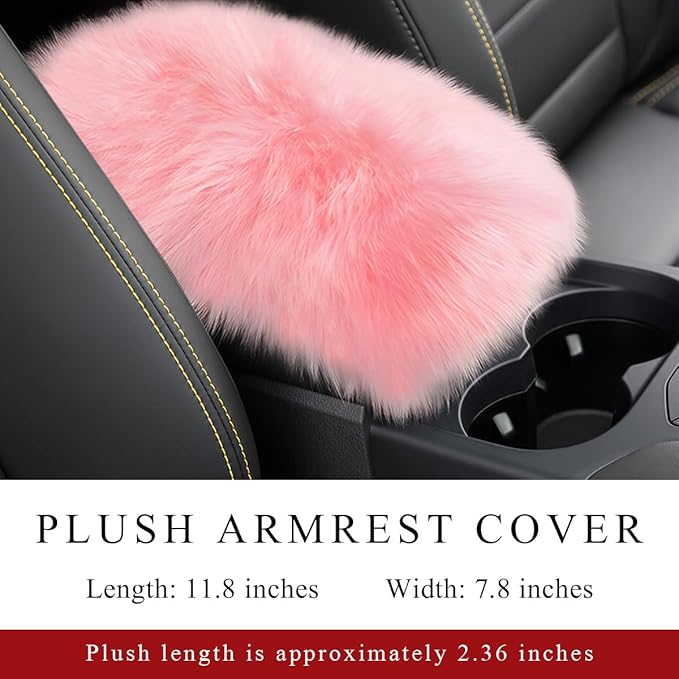Car Center Console Cover Pad, Fluffy Middle Console Pad Armrest Seat Box Cover, Universal Furry Arm Rest Decoration Protector for Car Truck SUV, Interior Car Accessories (Light Pink)