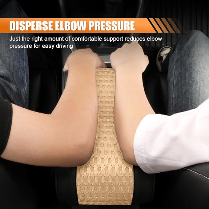 Car Armrest Cushion, Memory Foam Auto Center Console Armrest Pillow Pad with Storage Bag, Breathable Leather Car Middle Console Protective Pad with Phone Holder Relieve Elbow Pressure (Beige)