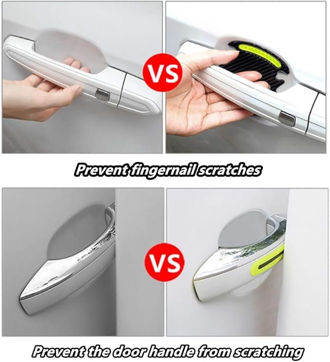 8pcs Universal Carbon Fiber Texture car Door Handle Scratch Protector Door Handle Cover car Handle Protector car Door Protector car Reflective Stickers(Yellow)