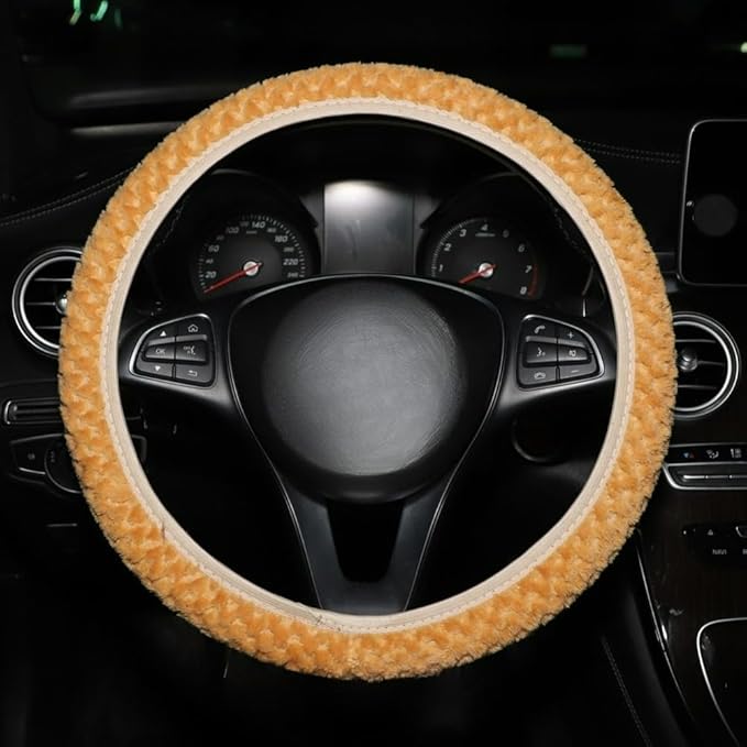15 Inch Soft Dot Plush Steering Wheel Cover Anti-Slip Comfortable Winter Grip Universal Fit for Most Car Truck Vehicle SUV (Yellow)