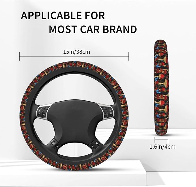 Mushrooms and Butterflies Steering Wheel Cover for Women Men Girls Car Accessories Decor Anti-Slip Neoprene Auto Steering Wheel Covers Protector Universal 15 Inch