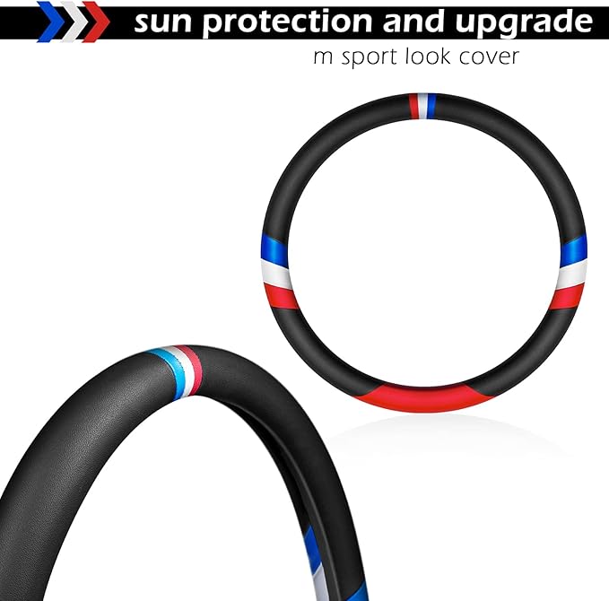 Nappa Leather Car Steering Wheel Cove Sports Protector Non-Slip Leather Steering Wheel 15 Inch Universal Red, White, Blue, Black